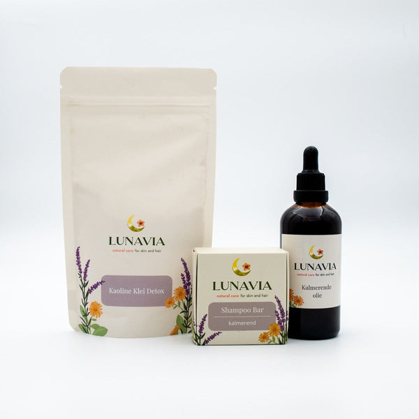 Calming detox set: shampoo bar, hoofdhuid olie en kleimasker